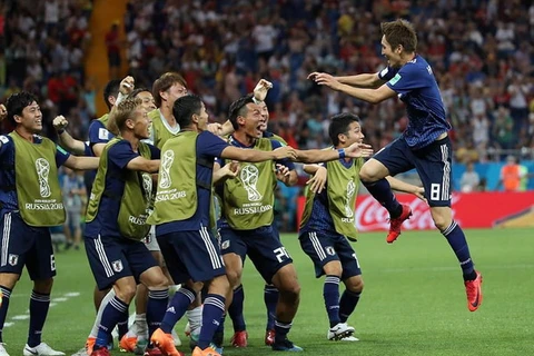 Bàn thắng mở tỷ số 1-0 sau pha dứt điểm chéo góc của Genki Haraguchi ở phút 48 trong trận đấu giữa hai đội tuyển Nhật Bản và Bỉ. (Nguồn: Getty Images)