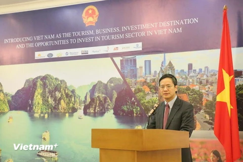 Đại sứ Phạm Vinh Quang phát biểu khai mạc hội thảo. (Ảnh: Đỗ Quyên/Vietnam+)