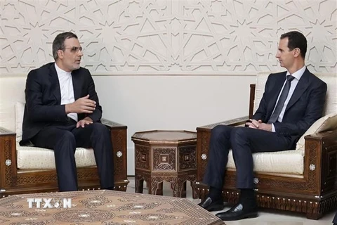 Tổng thống Syria Bashar al-Assad (phải) và Trợ lý đặc biệt phụ trách các vấn đề chính trị thuộc Bộ Ngoại giao Iran Hossein Jaberi Ansari (trái) trong cuộc gặp tại Damascus, Syria, ngày 12/11/2018. (Ảnh: AFP/TTXVN)