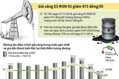 [Infographics] Giá xăng E5 RON 92 giảm 973 đồng mỗi lít