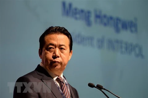 Ông Mạnh Hoành Vĩ phát biểu tại Đại hội thế giới Interpol ở Singapore ngày 4/7/2017. (Nguồn: AFP/TTXVN)