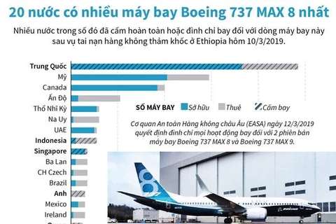 [Infographics] 20 nước có nhiều máy bay Boeing 737 MAX 8 nhất