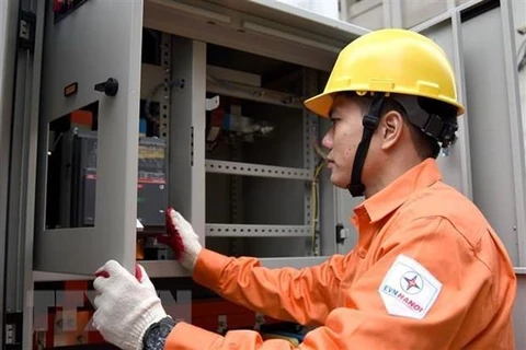 Nhân viên EVN Hà Nội kiểm tra công tác đảm bảo an toàn cấp điện. (Nguồn: TTXVN)