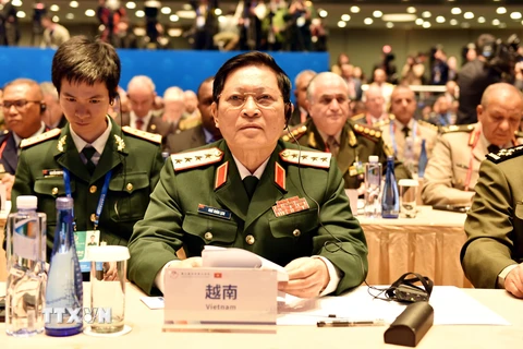 Đại tướng Ngô Xuân Lịch tại Diễn đàn Hương Sơn Bắc Kinh 2019. (Ảnh: Vĩnh Hà/TTXVN)