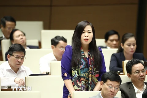 Đại biểu Quốc hội Thành phố Hà Nội Vũ Thị Lưu Mai phát biểu. (Ảnh: Văn Điệp/TTXVN)