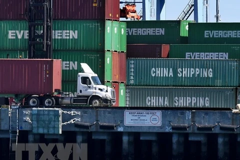 Các container hàng hóa từ Trung Quốc và các quốc gia khác chờ bốc dỡ tại cảng Los Angeles, California, Mỹ ngày 16/2/2019. (Ảnh: AFP/TTXVN)