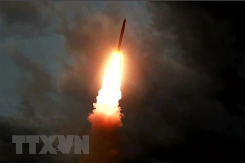Vụ phóng thử tên lửa đạn đạo từ một địa điểm bí mật ở Triều Tiên ngày 31/7/2019. (Nguồn: AFP/TTXVN)
