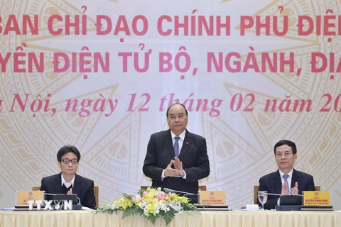 Thủ tướng Nguyễn Xuân Phúc, Chủ tịch Ủy ban quốc gia về Chính phủ điện tử tại hội nghị. (Ảnh: Thống Nhất/TTXVN)