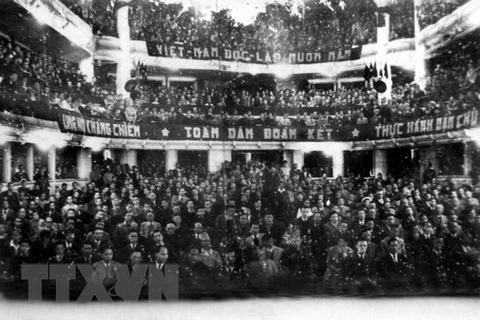 Quang cảnh phiên họp khai mạc kỳ họp thứ nhất, Quốc hội khóa I ngày 2/3/1946. (Ảnh tư liệu TTXVN)