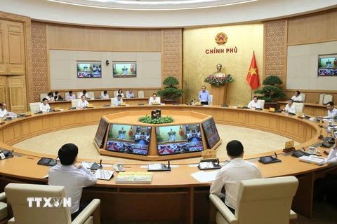 Quang cảnh hội nghị trực tuyến công bố Chỉ số cải cách hành chính năm 2019 tại Hà Nội ngày 19/5/2020. (Ảnh: Doãn Tấn/TTXVN)