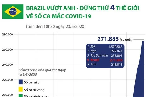 [Infographics] Brazil vượt Anh, đứng thứ 4 thế giới về ca mắc COVID-19