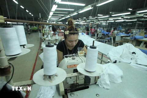Công ty Cổ phần may Hồ Gươm chuyên may quần áo các loại, mỗi năm xuất khẩu sang thị trường Hoa Kỳ, châu Âu hàng chục triệu sản phẩm. (Ảnh: Trần Việt/TTXVN)