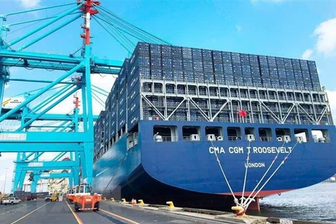 Tàu chở hàng hóa xuất nhập khẩu tại cảng Port Elizabeth của Nam Phi. (Ảnh: Phi Hùng/TTXVN)