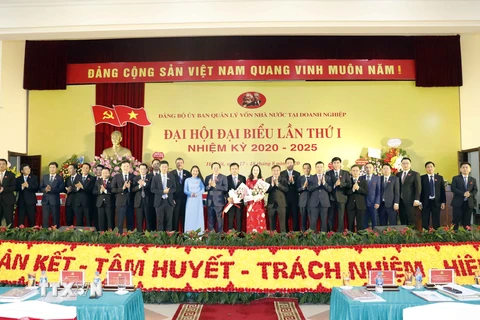 Ban Chấp hành Đảng bộ Ủy ban Quản lý vốn Nhà nước tại doanh nghiệp nhiệm kỳ 2020-2025 ra mắt Đại hội. (Ảnh: Trần Việt/TTXVN)