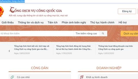 Trang chủ Cổng dịch vụ công Quốc gia.