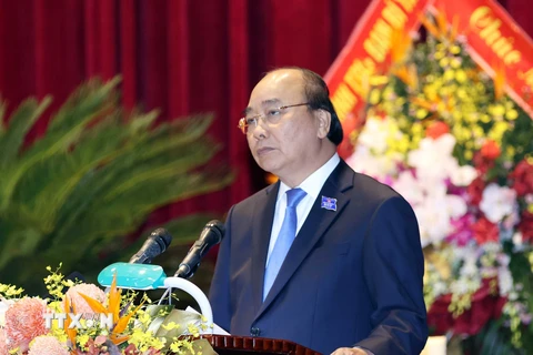 Ủy viên Bộ Chính trị, Thủ tướng Chính phủ Nguyễn Xuân Phúc phát biểu chỉ đạo Đại hội. (Ảnh: Thống Nhất/TTXVN) 
