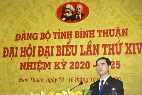 Ông Dương Văn An, Bí thư Tỉnh ủy Bình Thuận khóa XIV, nhiệm kỳ 2020-2025 phát biểu. (Ảnh: Nguyễn Thanh/TTXVN) 