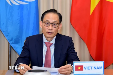 Thứ trưởng Bộ Ngoại giao Lê Hoài Trung tham dự Phiên thảo luận trực tuyến của Hội đồng Bảo an Liên hợp quốc. (Nguồn: TTXVN)