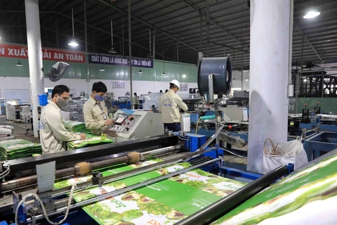 Dây chuyền sản xuất các sản phẩm bao bì tại Công ty Cổ phần bao bì Thuận Đức. (Ảnh: Phạm Kiên/TTXVN) 