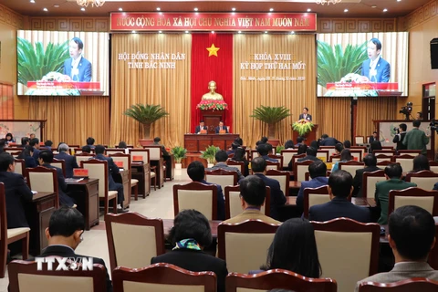 Toàn cảnh kỳ họp thứ 21 Hội đồng nhân dân tỉnh Bắc Ninh khóa 18. (Ảnh: Thanh Thương/TTXVN)