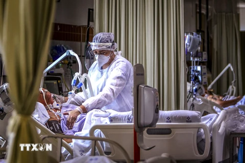 Nhân viên y tế điều trị cho bệnh nhân mắc COVID-19 tại một bệnh viện ở Porto Alegre, Brazil ngày 9/12/2020. (Ảnh: AFP/TTXVN)