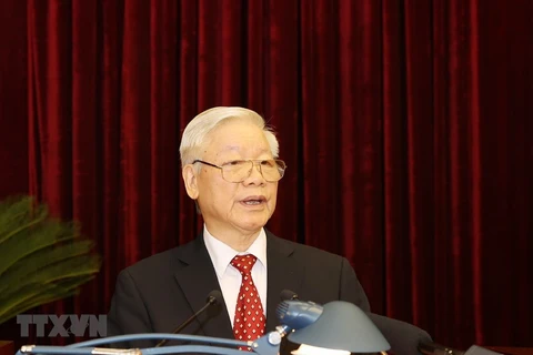 Tổng Bí thư, Chủ tịch nước Nguyễn Phú Trọng phát biểu khai mạc Hội nghị Trung ương lần thứ 14. (Ảnh: Trí Dũng/TTXVN) 