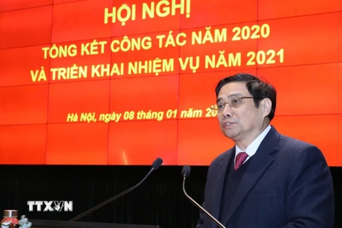 Trưởng Ban Tổ chức Trung ương Phạm Minh Chính phát biểu chỉ đạo hội nghị. (Ảnh: Văn Điệp/TTXVN)