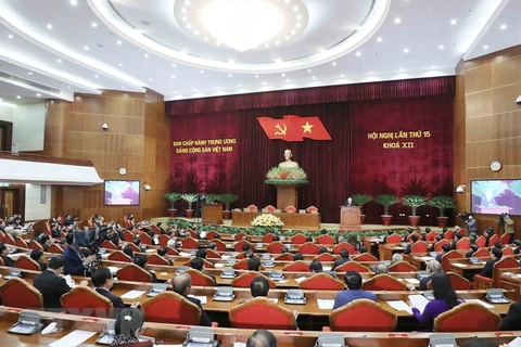 Toàn cảnh phiên bế mạc Hội nghị lần thứ 15 Ban Chấp hành Trung ương Đảng khóa XII. (Ảnh: Phương Hoa/TTXVN)