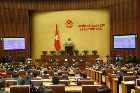 Quốc hội biểu quyết thông qua Nghị quyết kỳ họp thứ 10, Quốc hội khóa XIV. (Ảnh: Doãn Tấn/TTXVN)