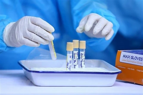 Lấy mẫu xét nghiệm RT-PCR. (Ảnh: TTXVN)