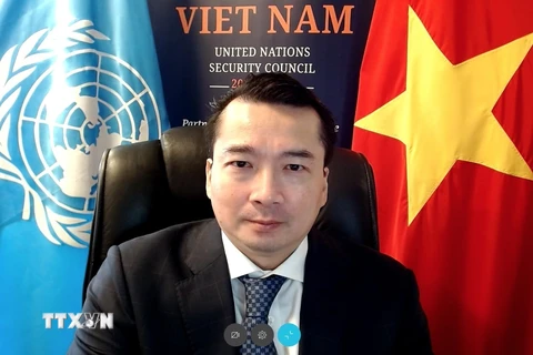 Đại sứ Phạm Hải Anh phát biểu tại phiên họp của Hội đồng Bảo an về OSCE. (Ảnh: Khắc Hiếu/TTXVN)