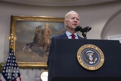 Tổng thống Mỹ Joe Biden phát biểu tại Washington, DC. (Nguồn: AFP/TTXVN)