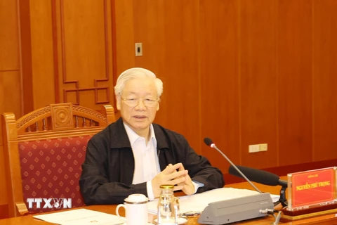 Tổng Bí thư, Chủ tịch nước Nguyễn Phú Trọng phát biểu chỉ đạo cuộc họp. (Ảnh: Trí Dũng/TTXVN) 
