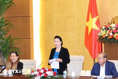 Chủ tịch Quốc hội Nguyễn Thị Kim Ngân, Chủ tịch Hội đồng bầu cử quốc gia phát biểu. (Ảnh: Trọng Đức/TTXVN)