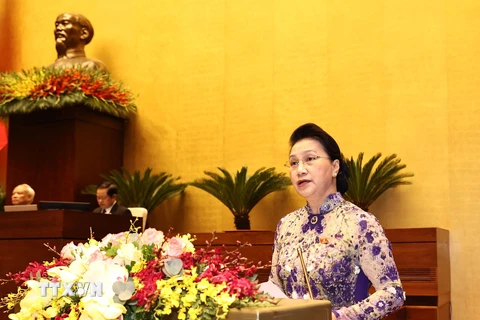 Chủ tịch Quốc hội Nguyễn Thị Kim Ngân phát biểu khai mạc Kỳ họp thứ 11, Quốc hội khóa XIV. (Ảnh: Phương Hoa/TTXVN)