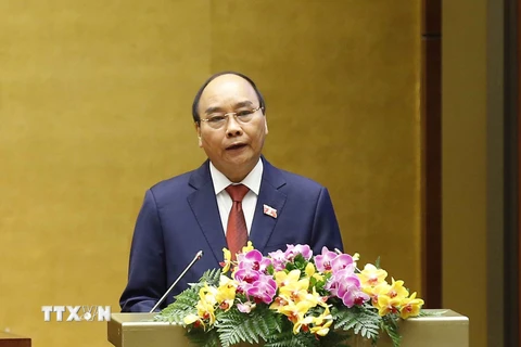 Chủ tịch nước Nguyễn Xuân Phúc phát biểu sau khi nhậm chức. (Ảnh: Doãn Tấn/TTXVN)