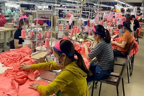 Hoạt động sản xuất tại một doanh nghiệp dệt may ở Thừa Thiên-Huế. (Ảnh: Mai Trang/TTXVN)