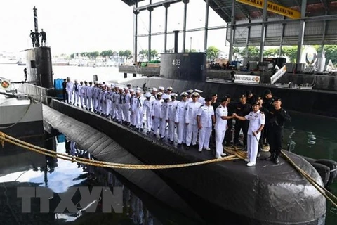 Tàu ngầm KRI Nanggala tại căn cứ hải quân ở Surabaya, Indonesia, ngày 20/2/2019. (Ảnh: AFP/TTXVN) 