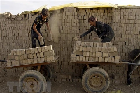 Trẻ em làm việc tại một lò gạch ở Najaf, Iraq. (Nguồn: AFP/TTXVN)