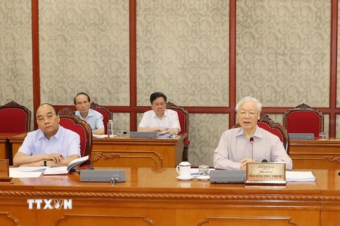 Tổng Bí thư Nguyễn Phú Trọng phát biểu kết luận cuộc họp. (Ảnh: Trí Dũng/TTXVN) 