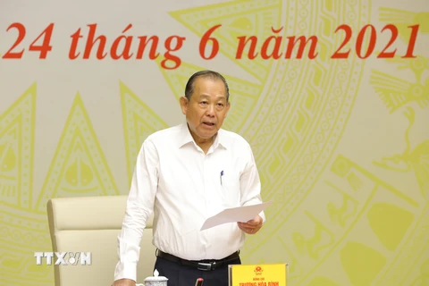 Phó Thủ tướng Thường trực Chính phủ Trương Hoà Bình, Trưởng Ban Chỉ đạo phát biểu chỉ đạo. (Ảnh: Nguyễn Điệp/TTXVN)