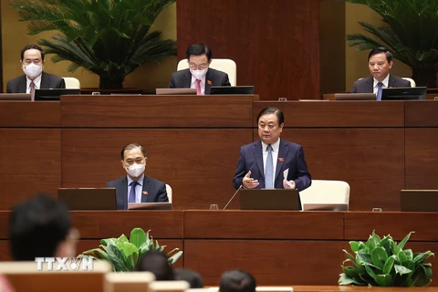Bộ trưởng Bộ Nông nghiệp và Phát triển Nông thôn Lê Minh Hoan giải trình ý kiến đại biểu Quốc hội nêu. (Ảnh: Dương Giang/TTXVN)
