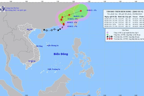 Hình ảnh vị trí và đường đi của bão số 4. (Nguồn: nchmf.gov.vn)