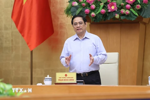 Thủ tướng Phạm Minh Chính phát biểu tại Hội nghị trực tuyến toàn quốc Chính phủ với các địa phương về công tác quy hoạch. (Ảnh: Dương Giang/TTXVN) 