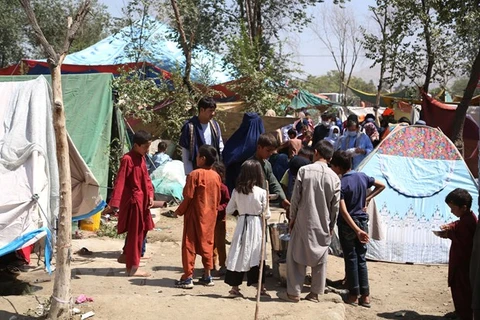 Người dân mất nhà cửa do chiến tranh dựng lều tạm tại một công viên ở thủ đô Kabul , ngày 11/8/2021. (Ảnh: AFP/TTXVN) 