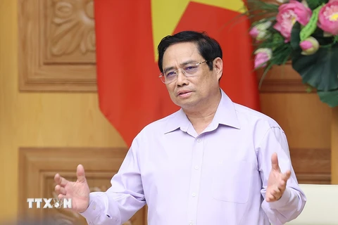 Thủ tướng Phạm Minh Chính phát biểu tại buổi làm việc. (Ảnh: Dương Giang/TTXVN) 