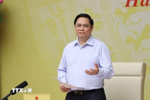 Thủ tướng Phạm Minh Chính phát biểu kết luận Hội nghị. (Ảnh: Dương Giang/TTXVN)