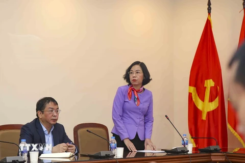 Bà Vũ Việt Trang, Tổng giám đốc, Chủ tịch Hội đồng Nghiên cứu Phát triển TTXVN phát biểu. (Ảnh: Tuấn Đức/TTXVN) 