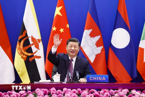 Chủ Trung Quốc Tập Cận Bình chủ trì Hội nghị Cấp cao đặc biệt ASEAN-Trung Quốc diễn ra theo hình thức trực tuyến, tại Bắc Kinh, ngày 22/11/2021. (Ảnh: THX/TTXVN)