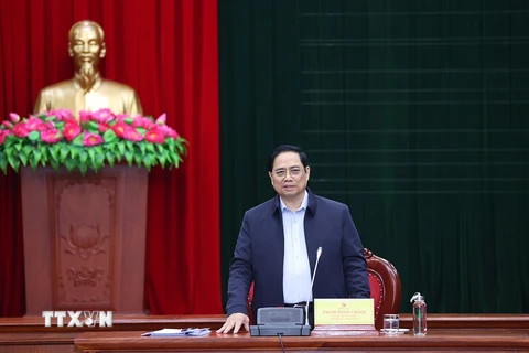 Thủ tướng Phạm Minh Chính phát biểu chỉ đạo tại buổi làm việc. (Ảnh: Dương Giang/TTXVN) 